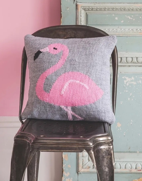 Flamingo Cushion Free Knitting Pattern