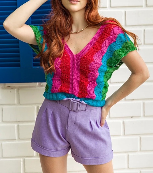 beautiful Knitted v-neck top free Patterns