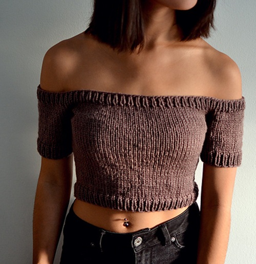 Off Shoulder Knit Crop Top