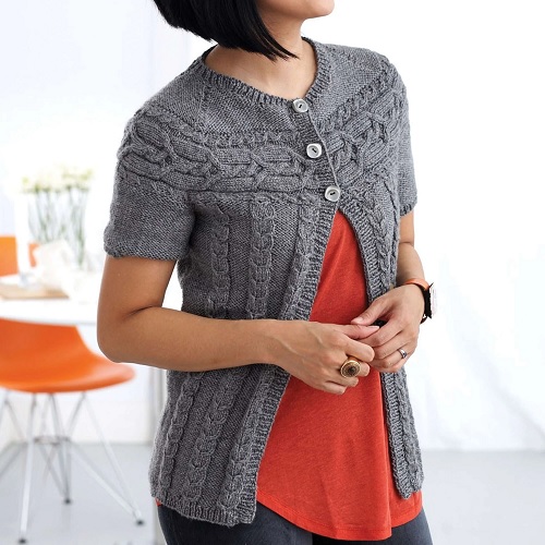 Knit Cardigan With Cabled Yoke
