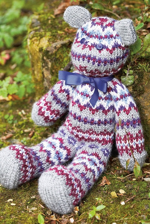 Knitted fair isle teddy bear