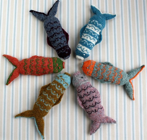 Group of Knitted Fair Isle Fishes