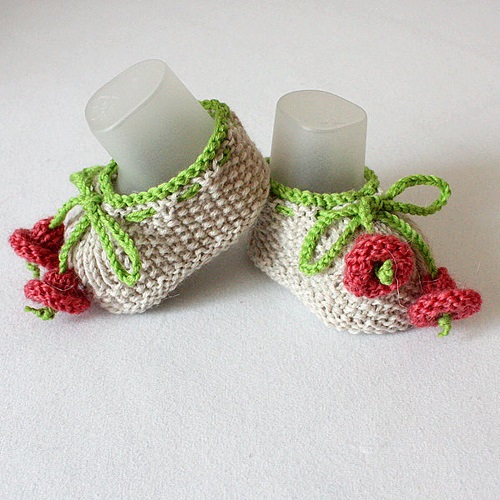 knitted Floral baby booties 4