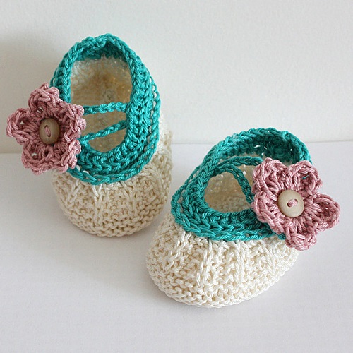 knitted Floral baby booties 5