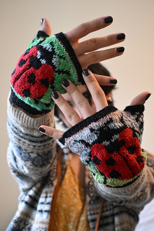 Knitting Ladybug Fingerless Gloves Pattern 1
