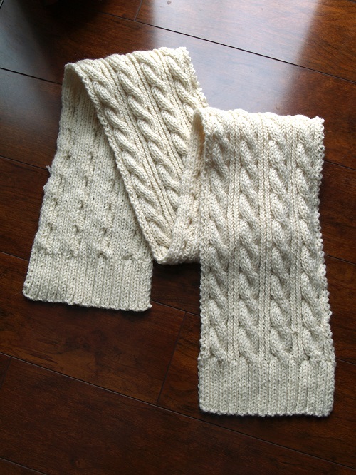 Knitting Milky White Cables Scarf 4